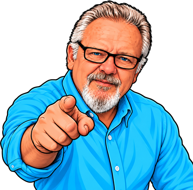 Illustration of Art Boutin pointing at the viewer