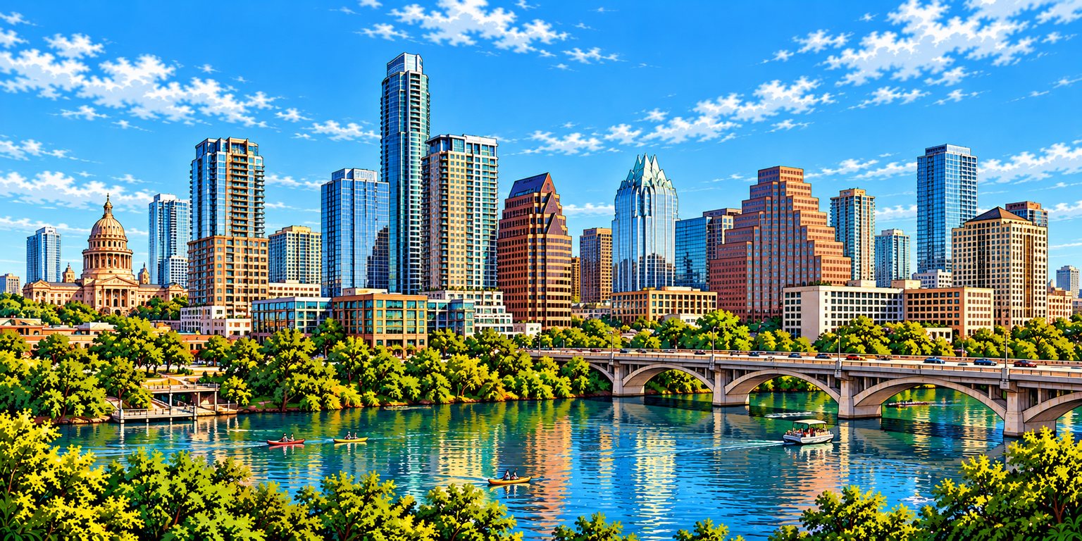 Illustrated skyline of Austin, Texas