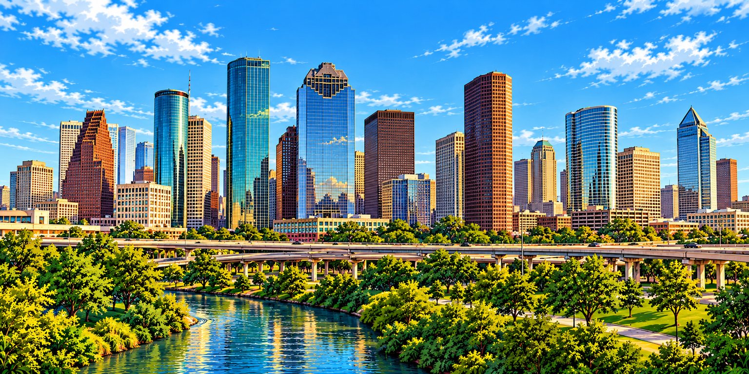 Illustrated skyline of Houston, Texas