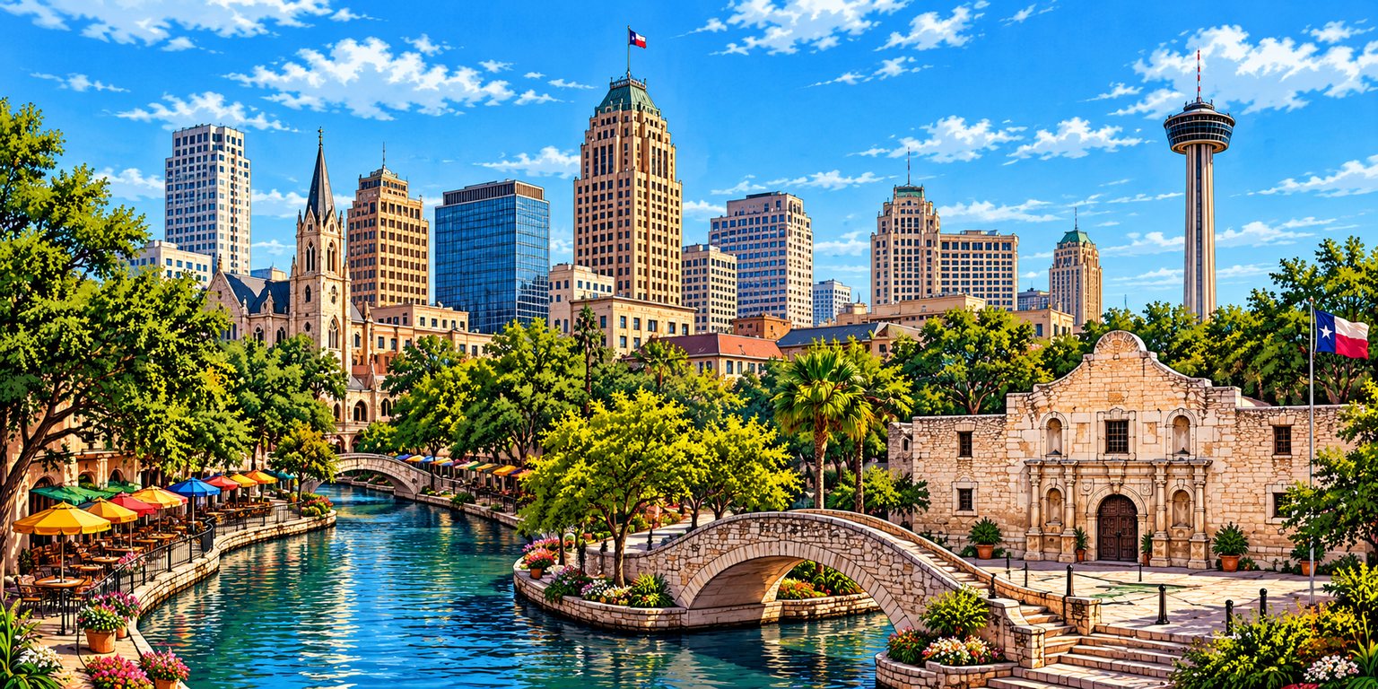 Illustrated skyline of San Antonio, Texas